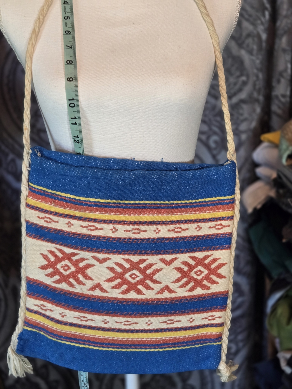 Handwoven Blue and Red Southwestern Crossbody Bag